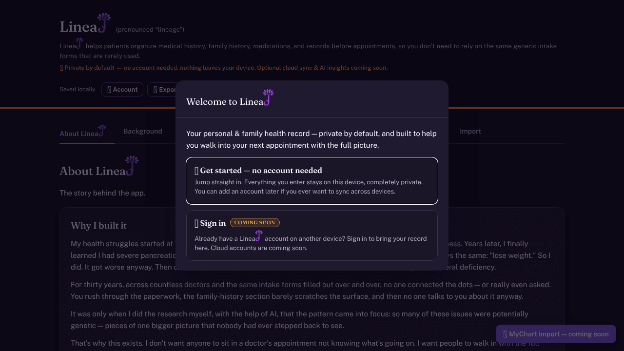 LineaJ (pronounced "lineage") website screenshot