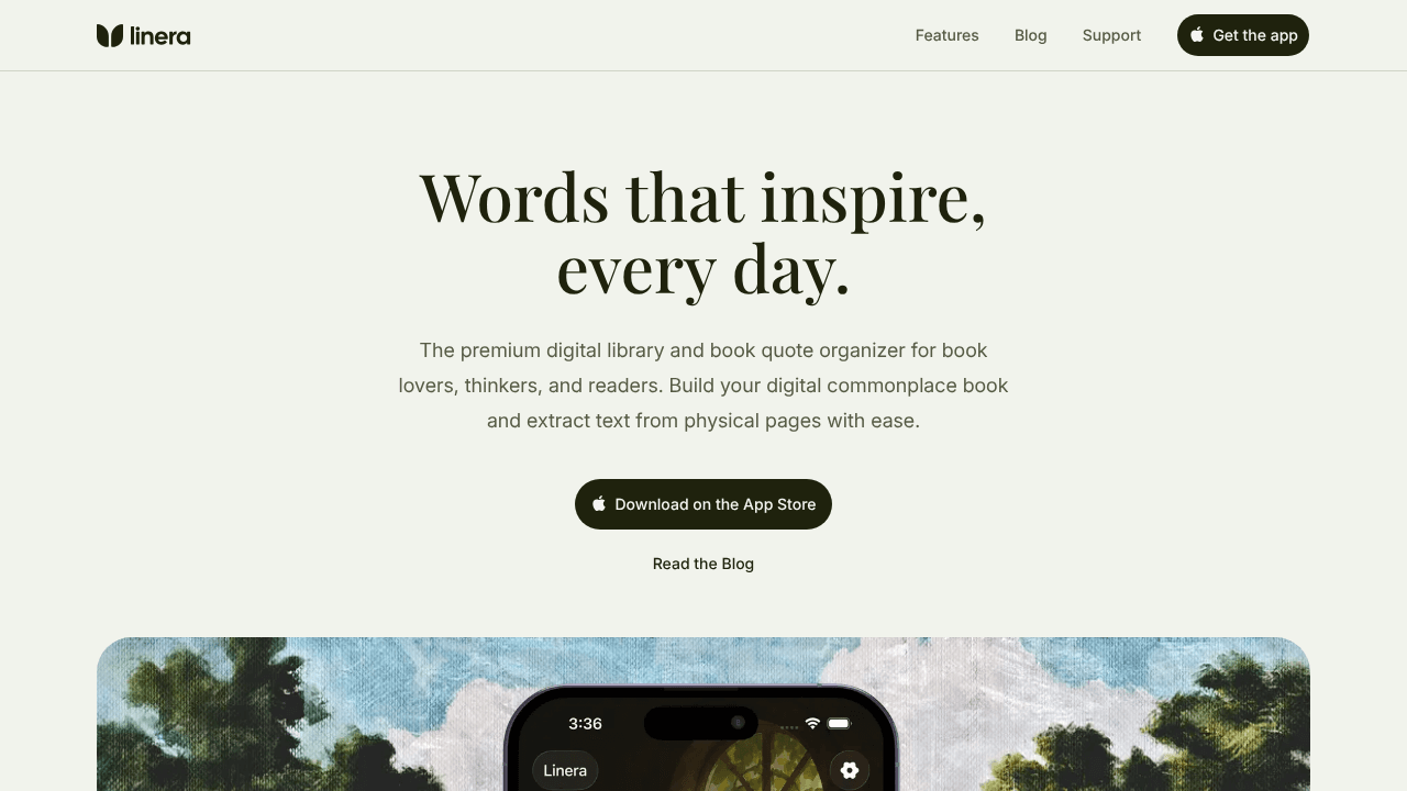 Linera: Smart Book Quotes Saver website screenshot