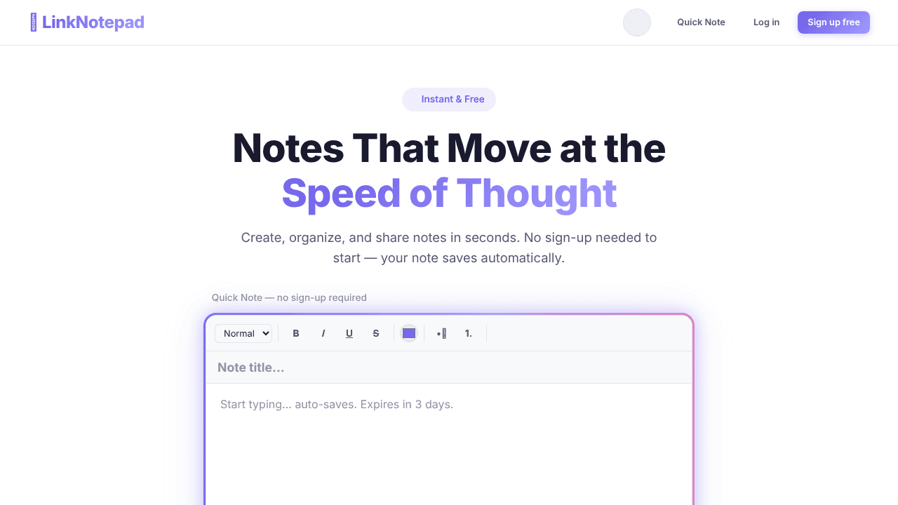 Link Notepad website screenshot