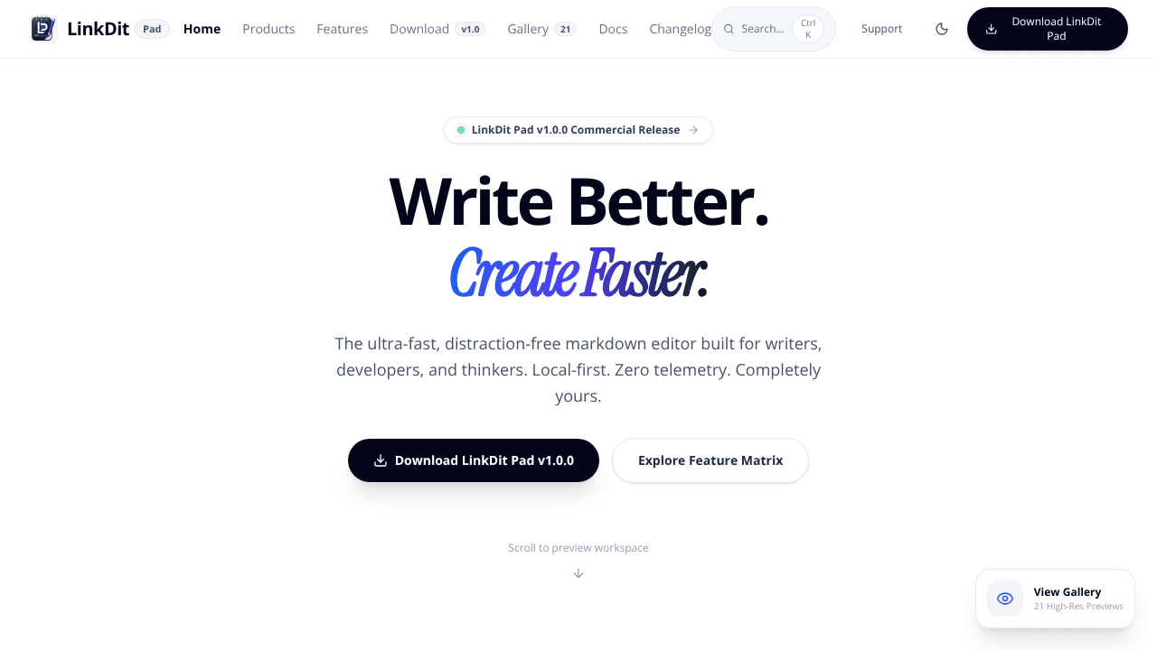 LinkDit Pad website screenshot