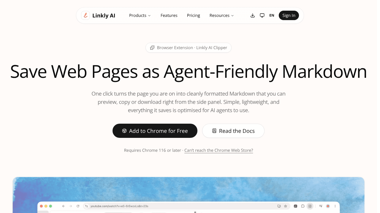 Linkly AI Clipper website screenshot
