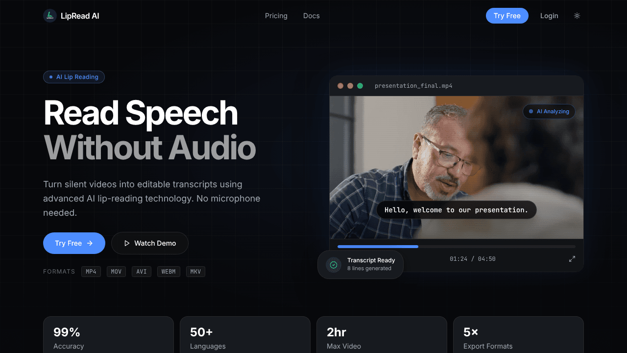 LipRead AI website screenshot