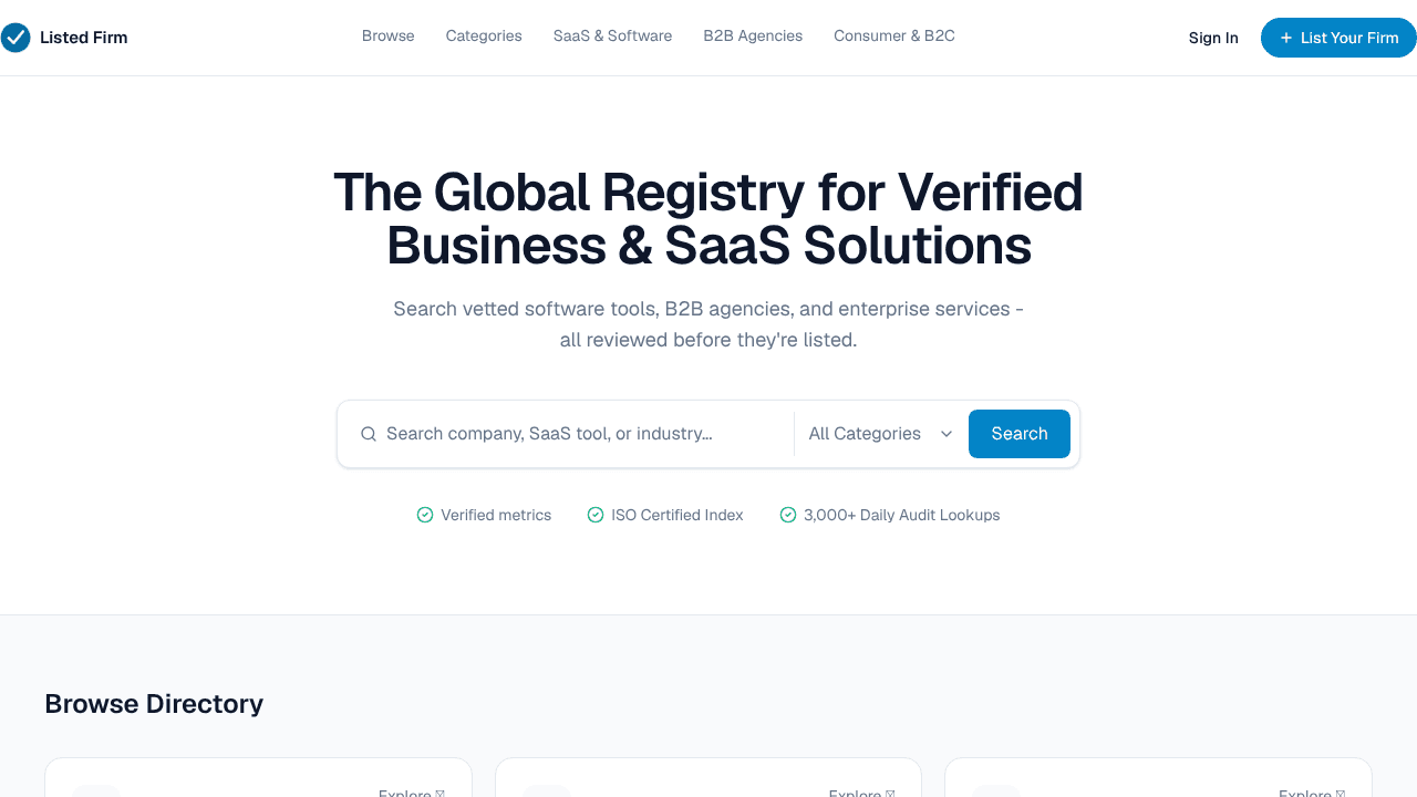 Listed Firm website screenshot