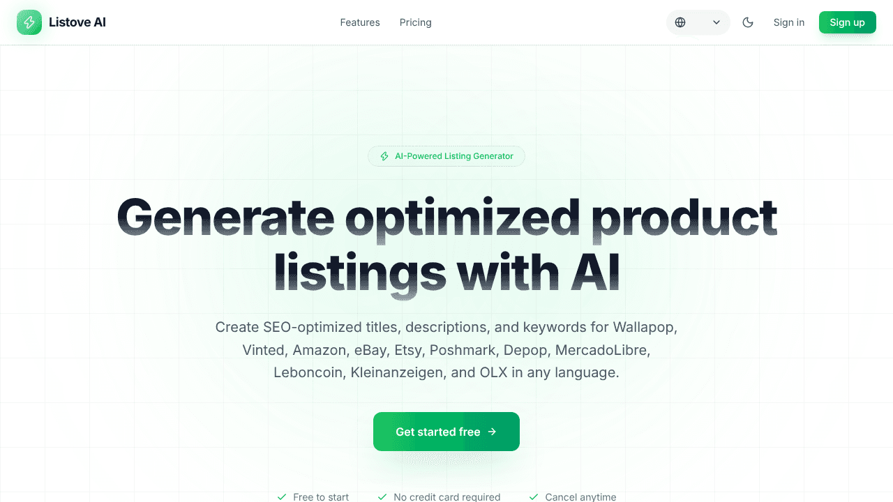 Listove AI website screenshot