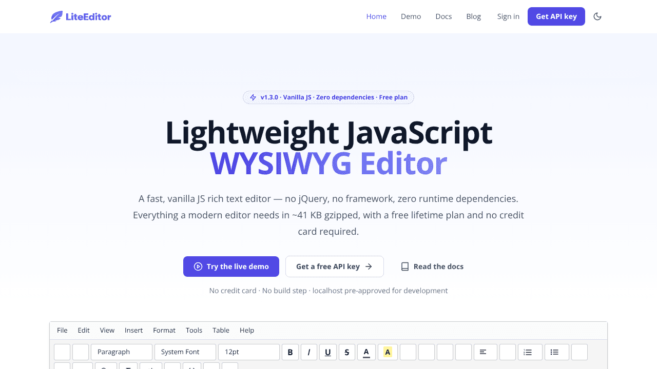 LiteEditor website screenshot
