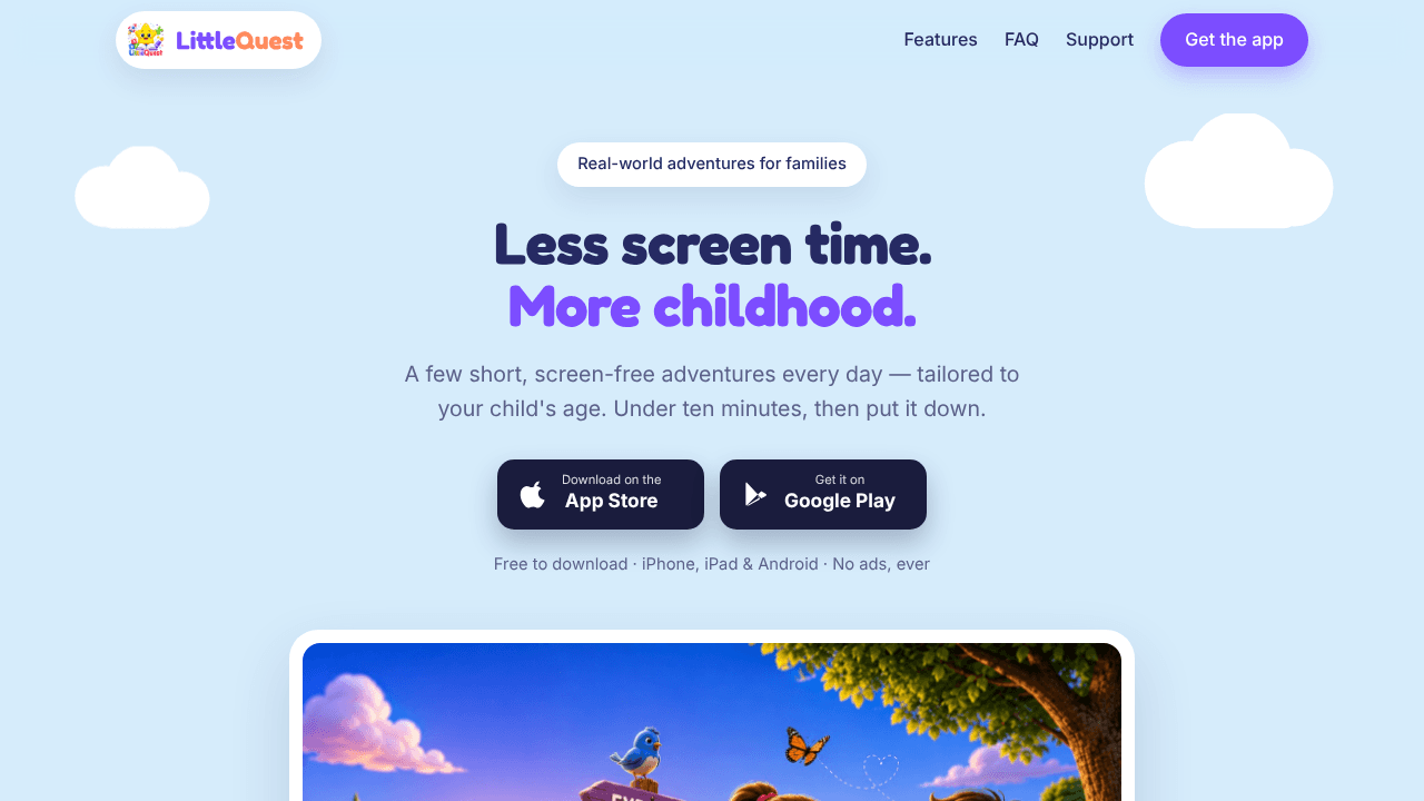 LittleQuest: Less Screen Time, More Play website screenshot
