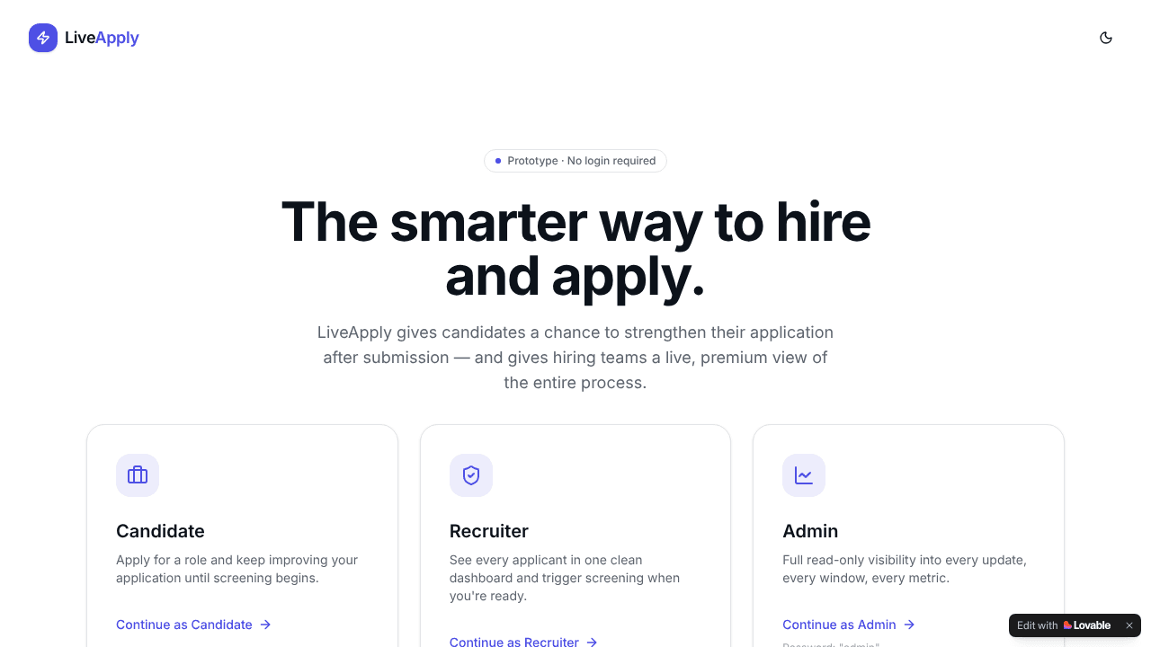 LiveApply-Smarter way to hire and apply website screenshot