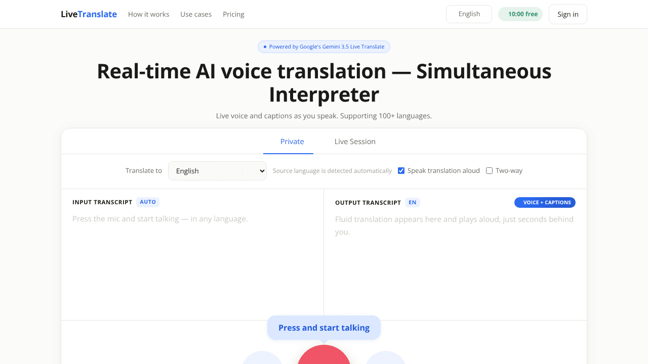 LiveTranslate website screenshot