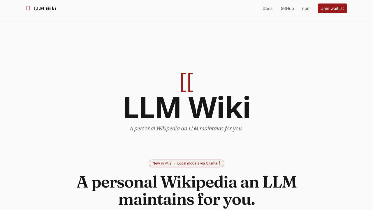 LLM Wiki cc website screenshot