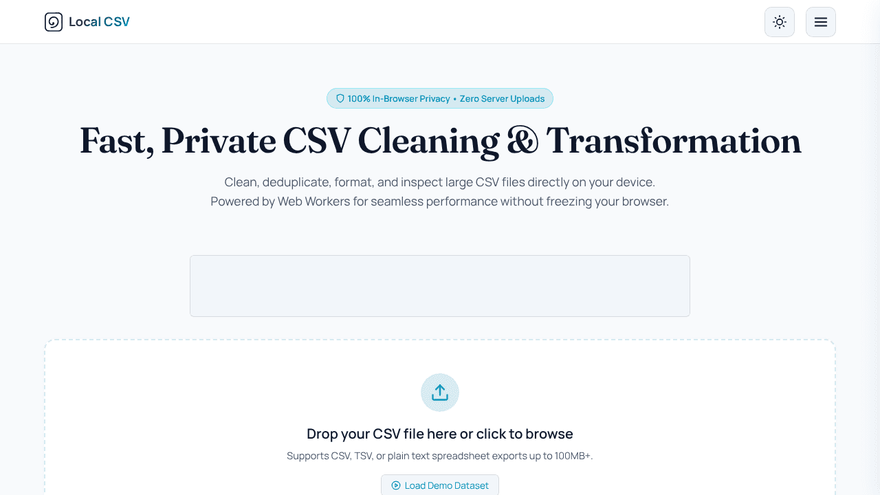 Local CSV website screenshot