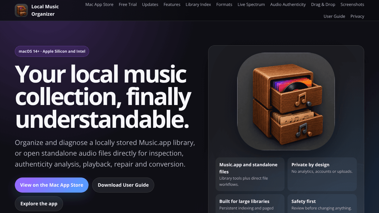 Local Music Organizer for Mac website screenshot