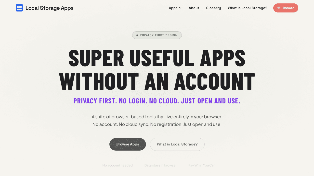 Local Storage Apps website screenshot