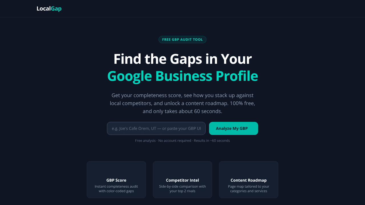 LocalGap — GBP Audit Tool website screenshot