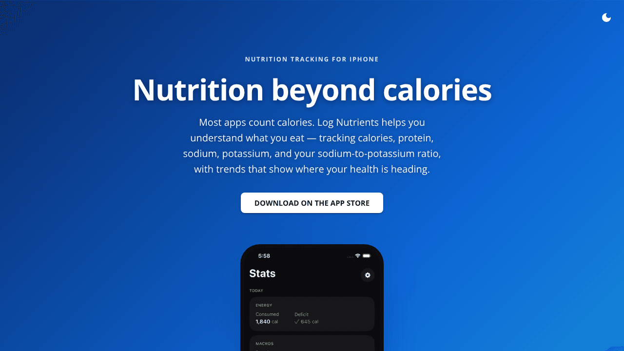 Log Nutrients website screenshot