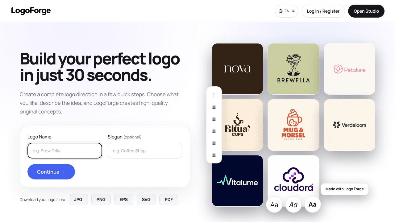 LogoForge – Professional Logo Maker website screenshot