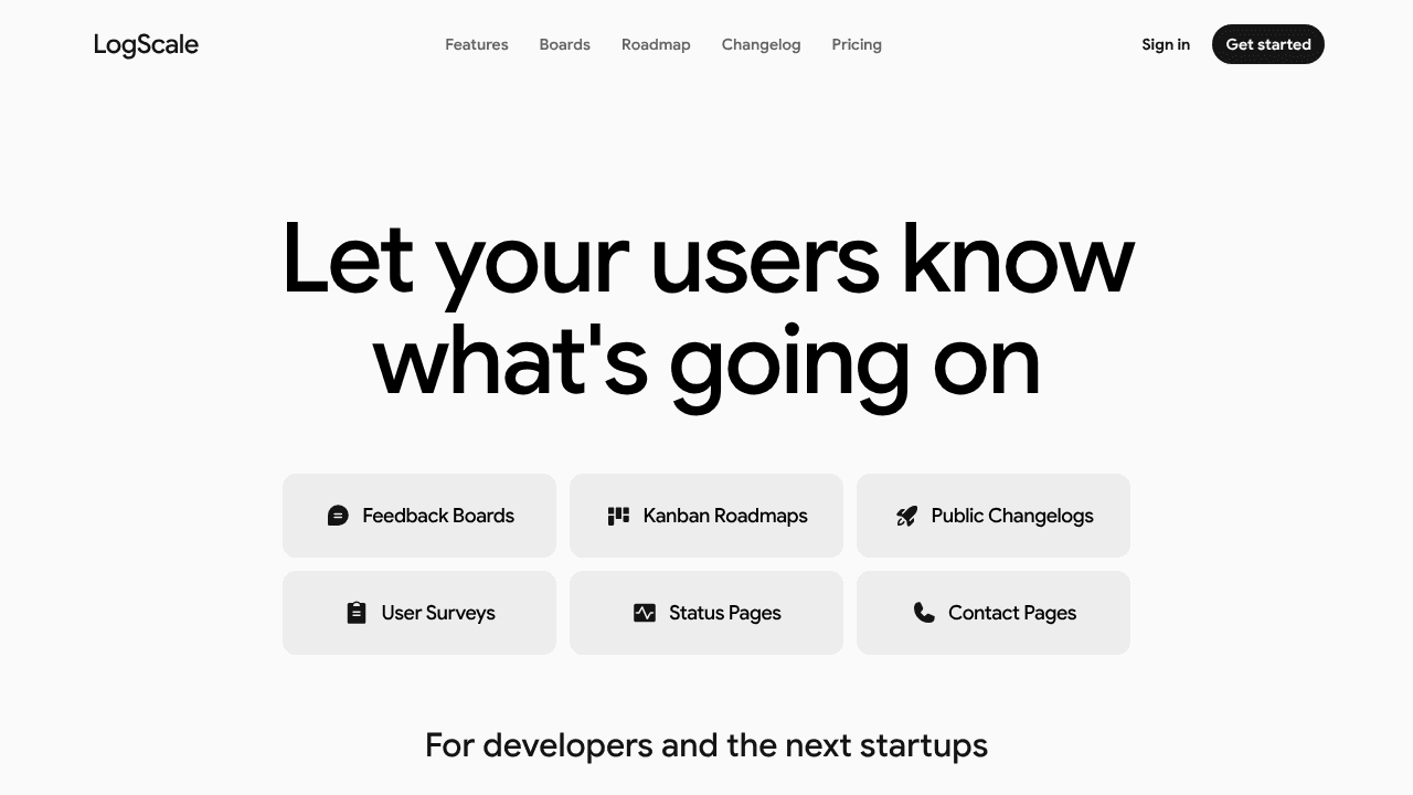 LogScale - Tools for the next startups website screenshot