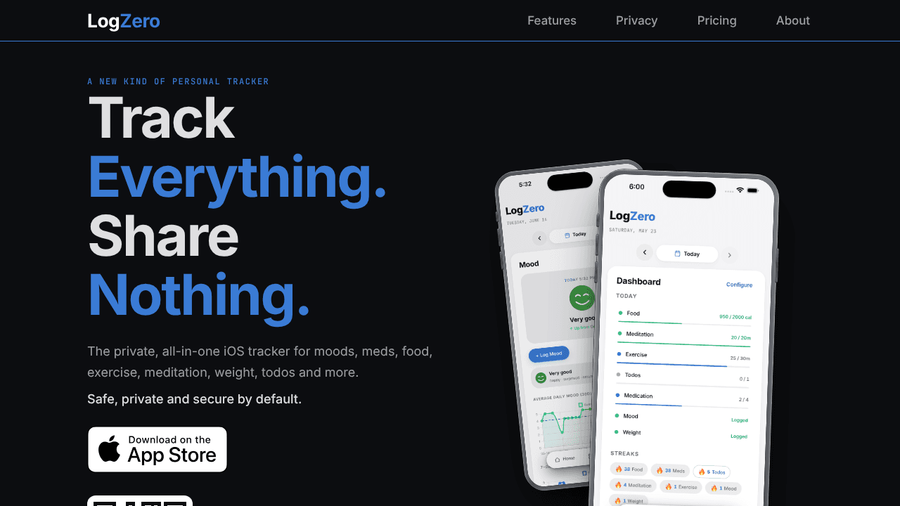 LogZero: Private Life Tracker website screenshot
