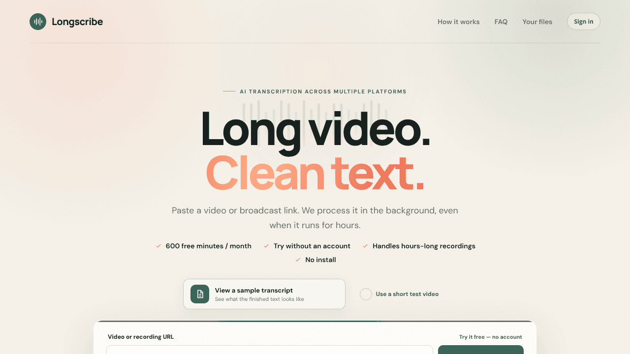 Longscribe website screenshot