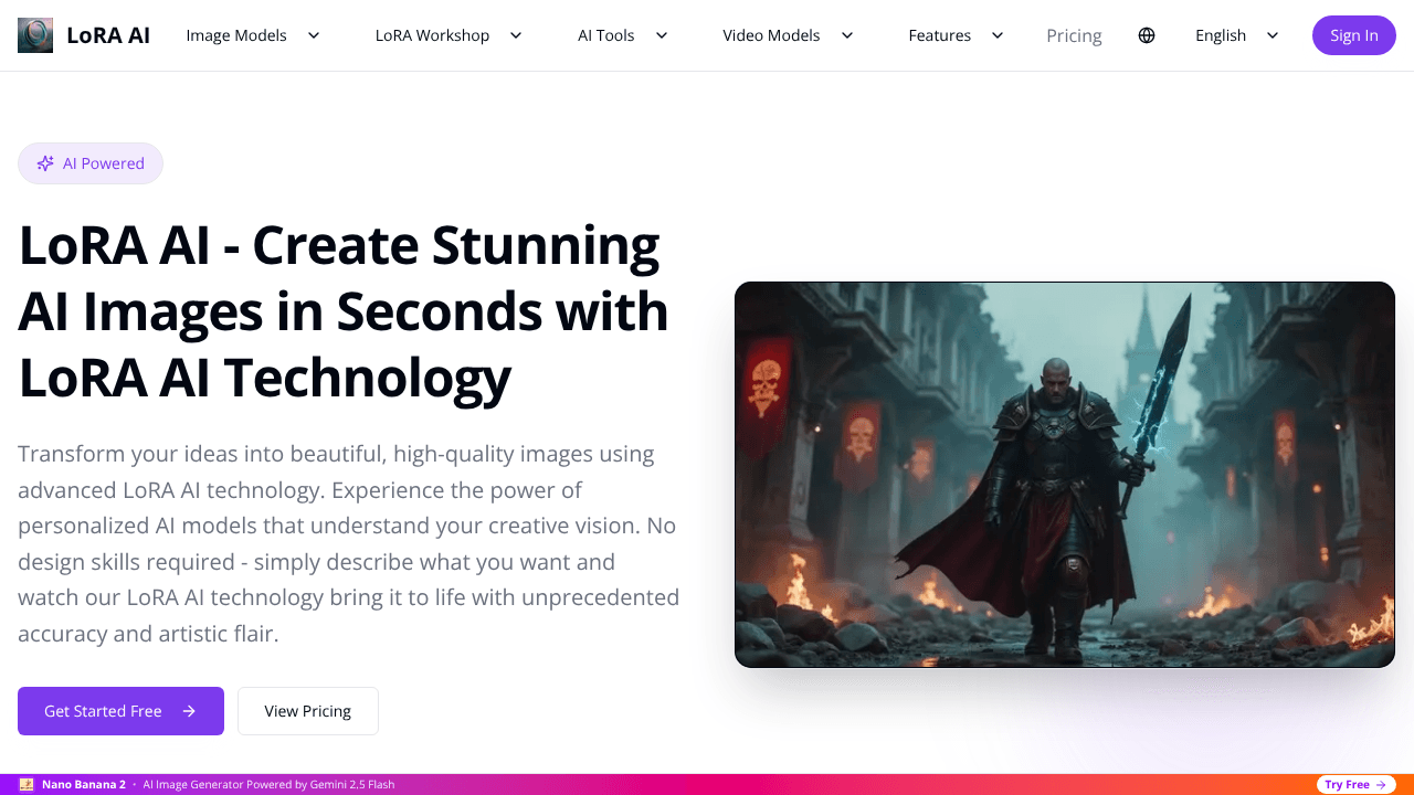 LoRA AI - AI Image Generator website screenshot