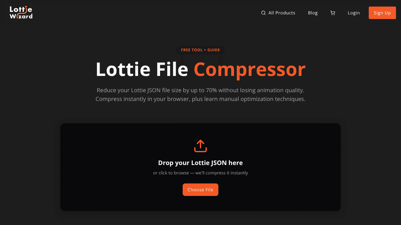 Lottie File Compressor website screenshot