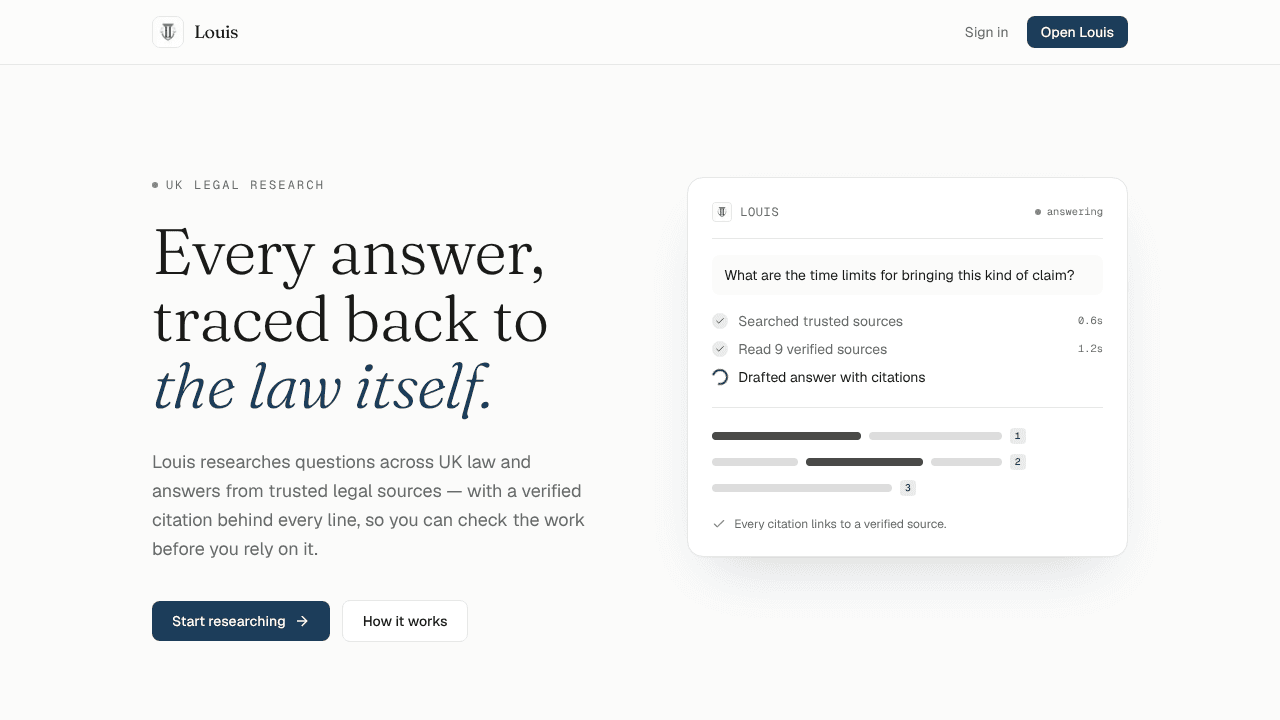 Louis Law AI website screenshot