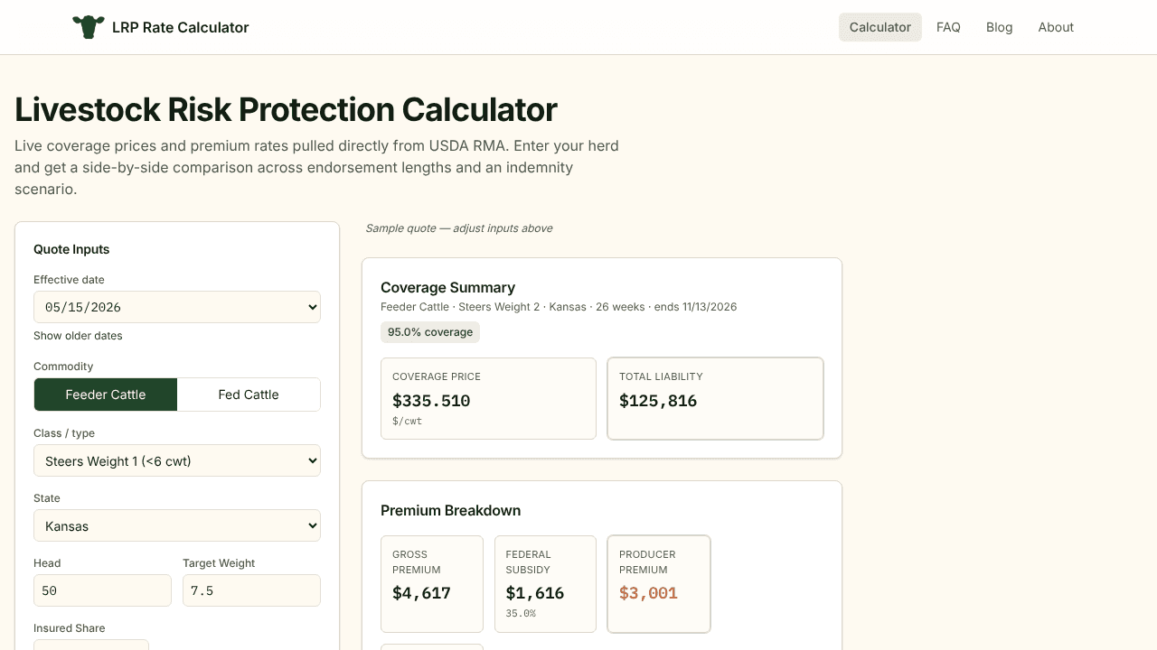 LRP Calculator website screenshot