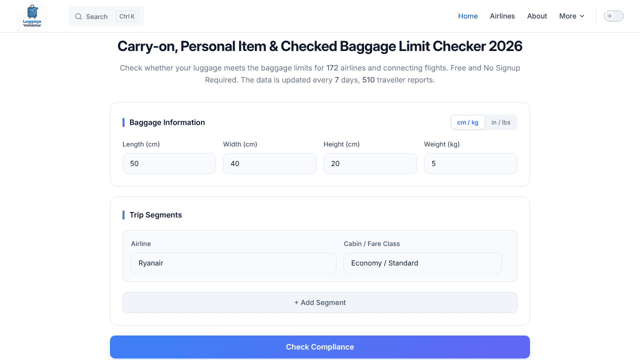 LuggageValidator website screenshot