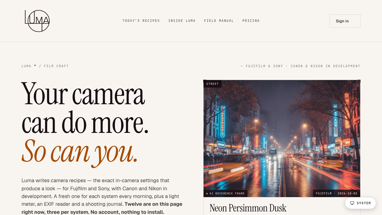 LUMA website screenshot