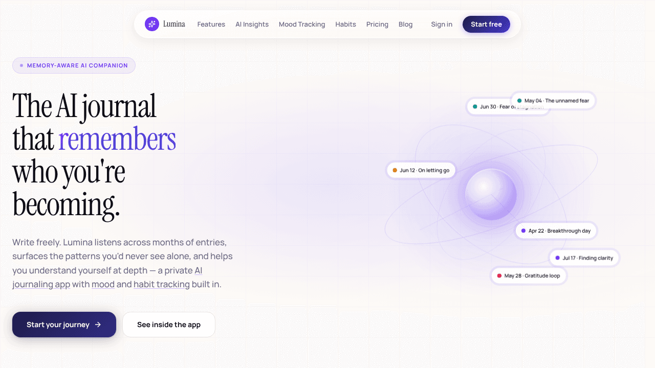 Lumina Journal AI website screenshot