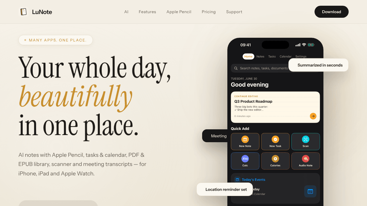 LuNote website screenshot