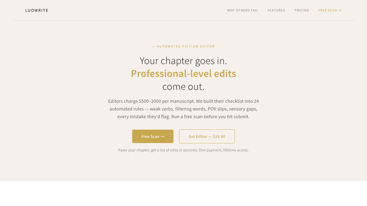 LuoWrite — Your Automated Fiction Editor website screenshot