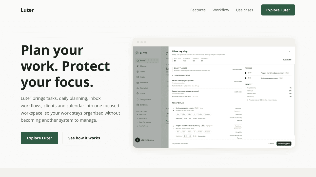 Luter — A calmer work OS website screenshot