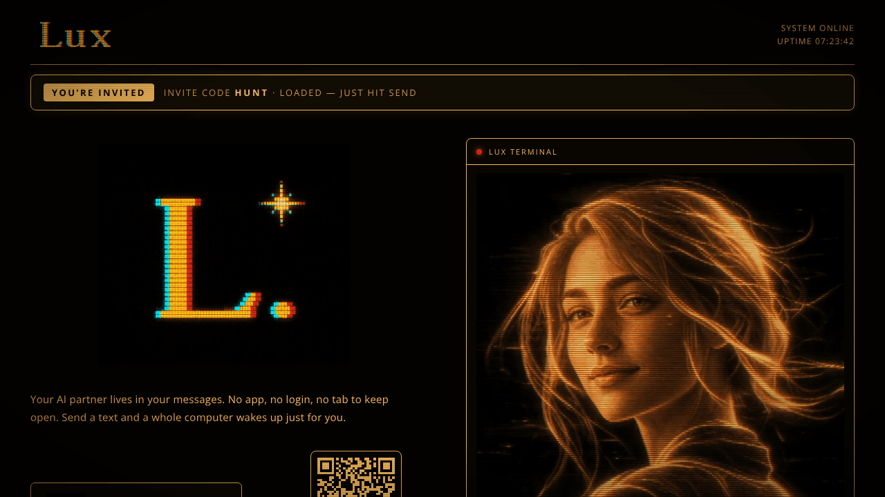Lux - AI Agent on iMessage website screenshot