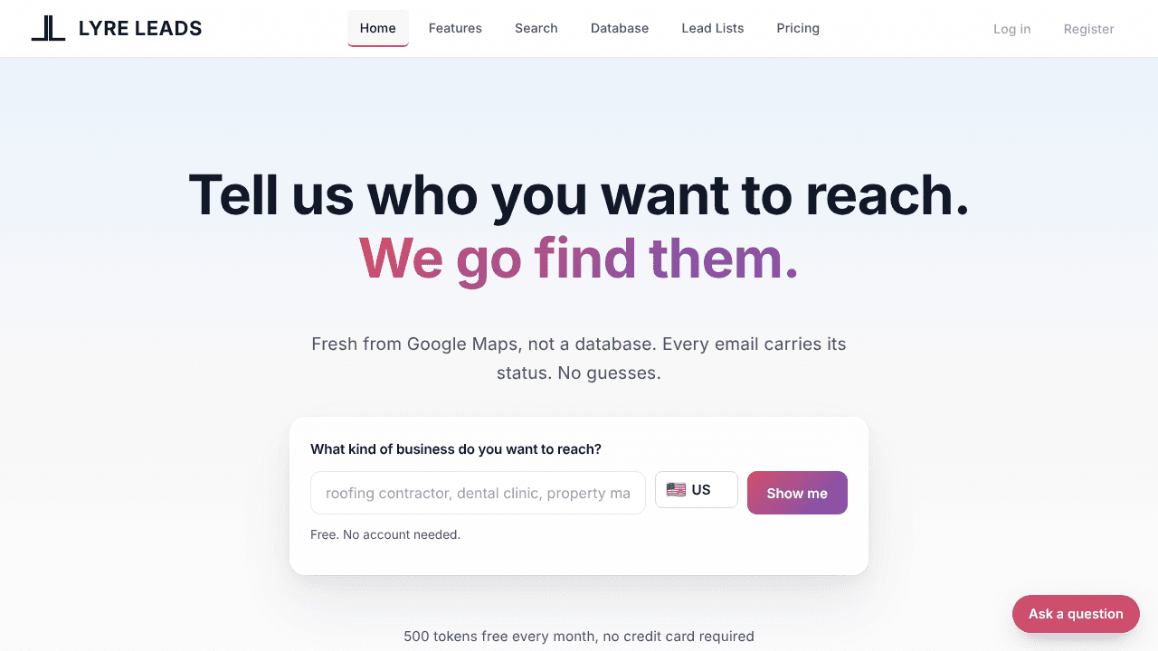 Lyre Leads website screenshot