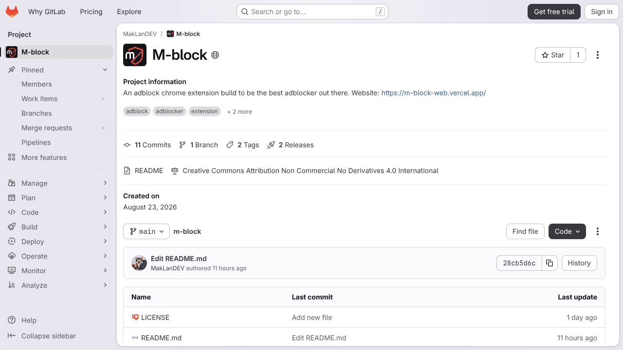 M-block website screenshot