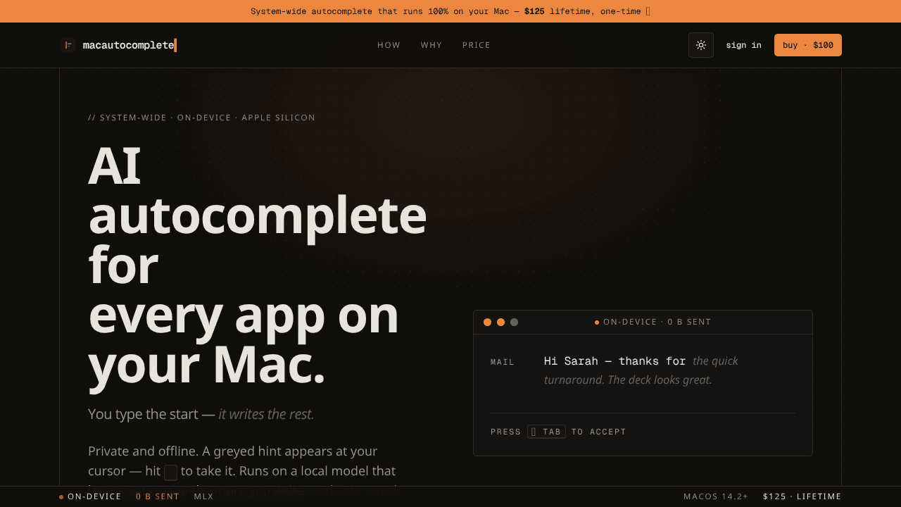MacAutocomplete system-wide autocomplete website screenshot