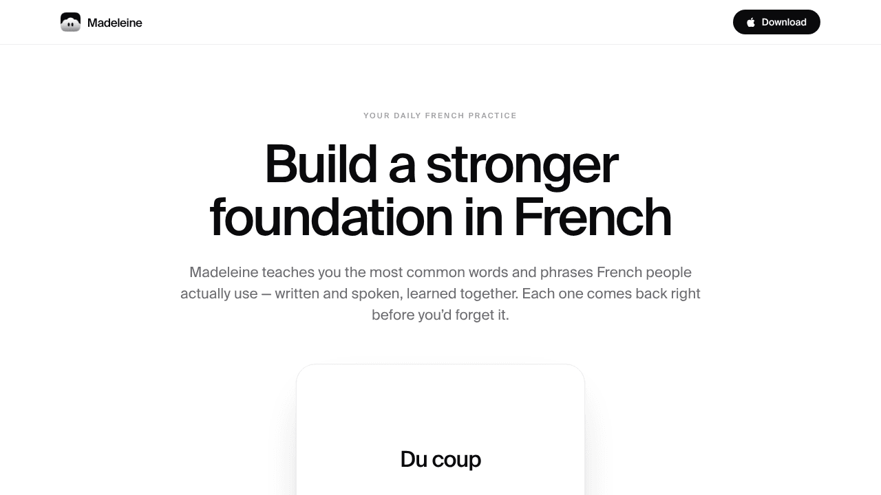 Madeleine website screenshot