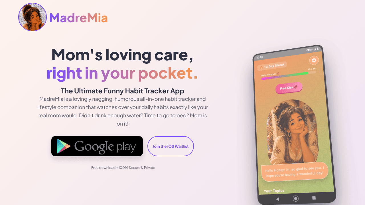 MadreMia App website screenshot