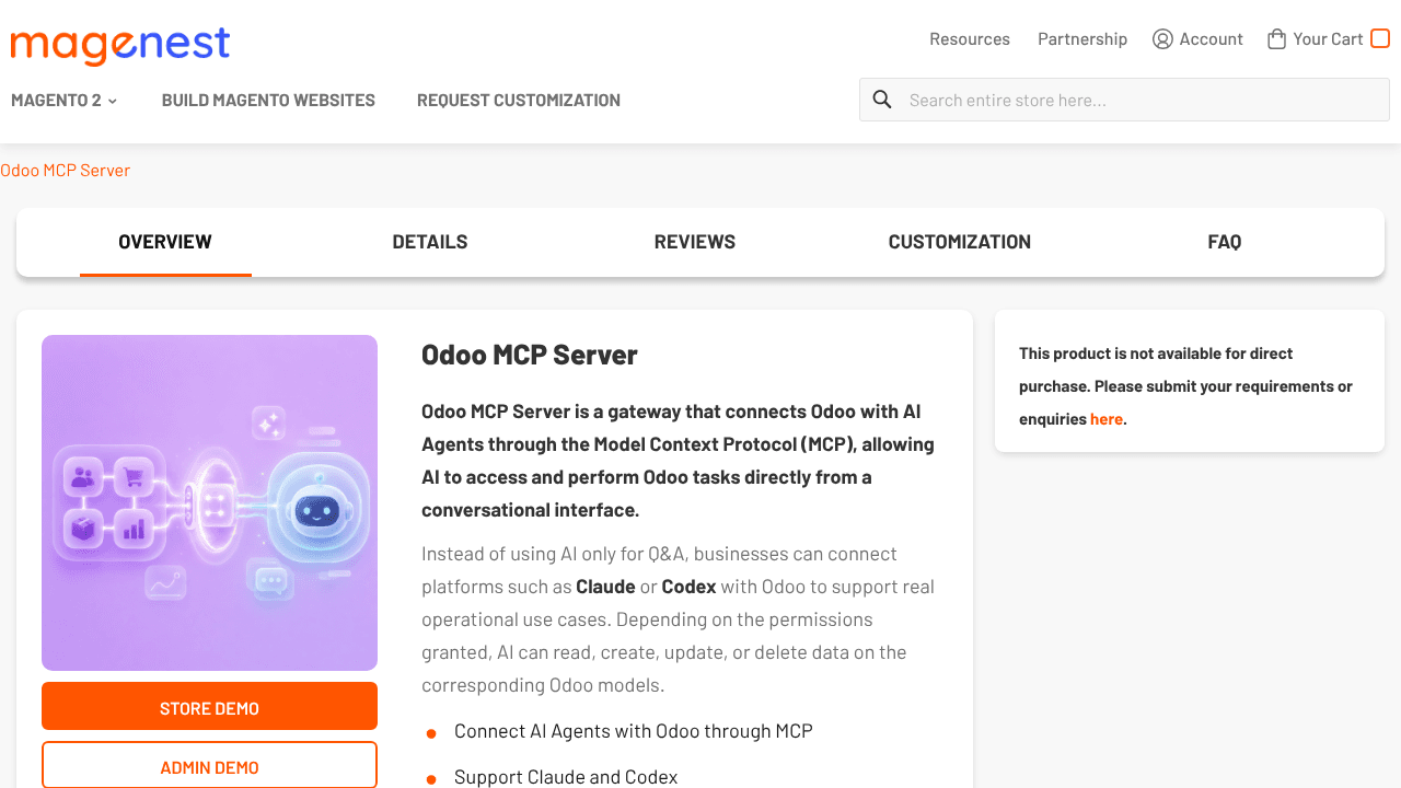 Magenest Odoo MCP Server website screenshot