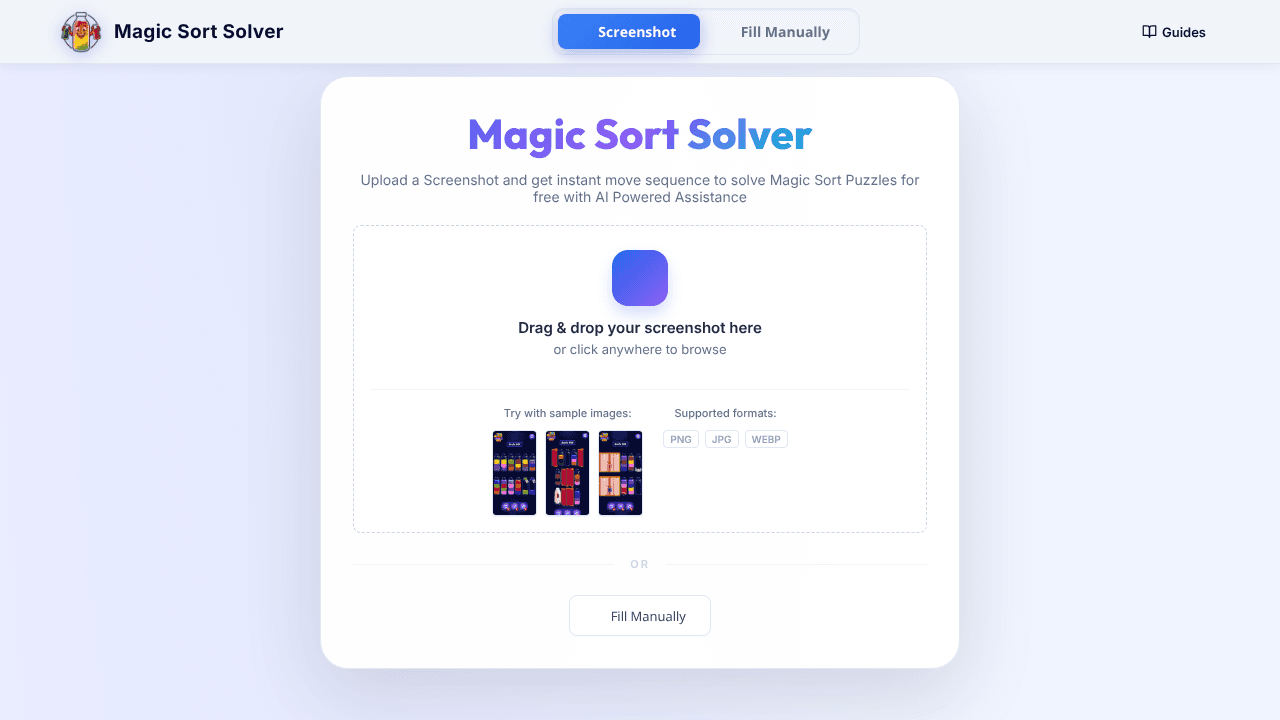 Magic Sort Solver website screenshot