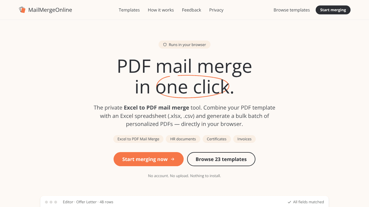 Mail Merge Online website screenshot