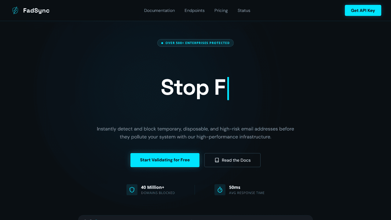 MailCheck Email Validation FadSync API website screenshot