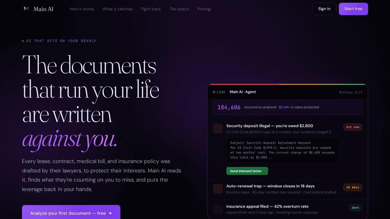 MAIN AI website screenshot