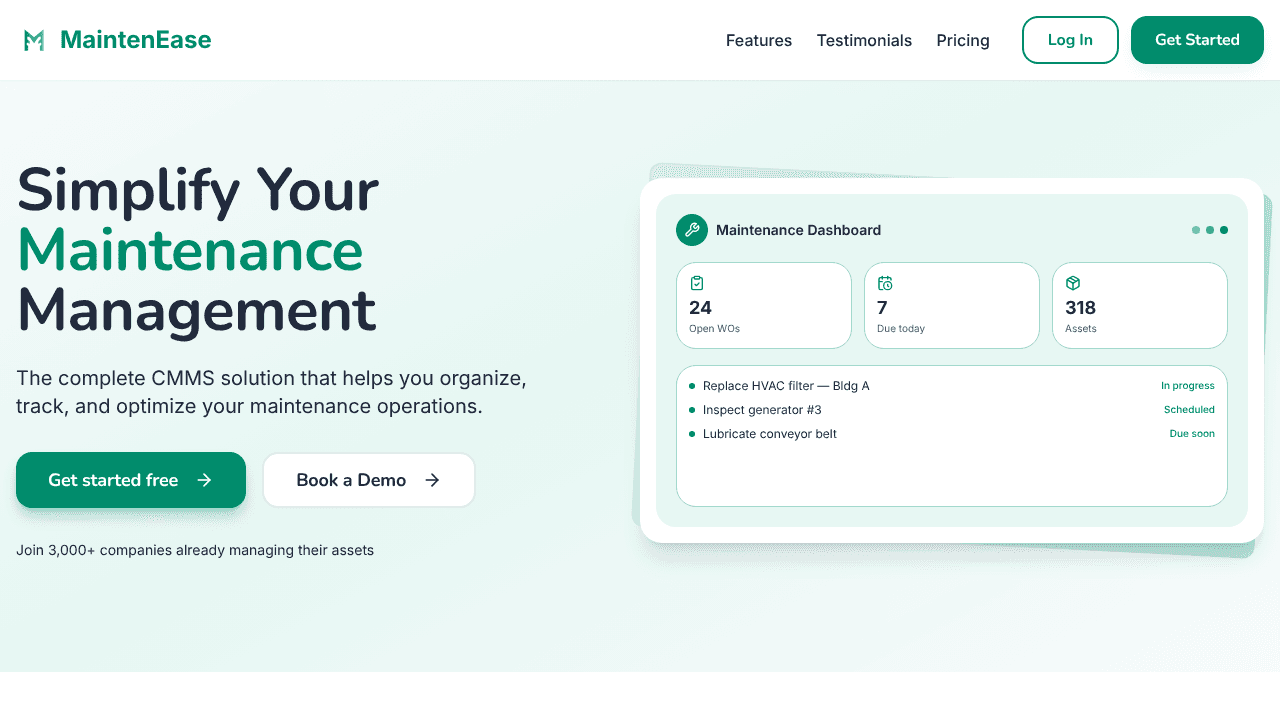 MaintenEase website screenshot