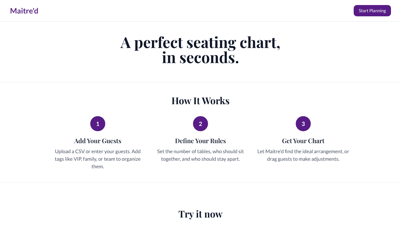 Maitre'd Seats website screenshot