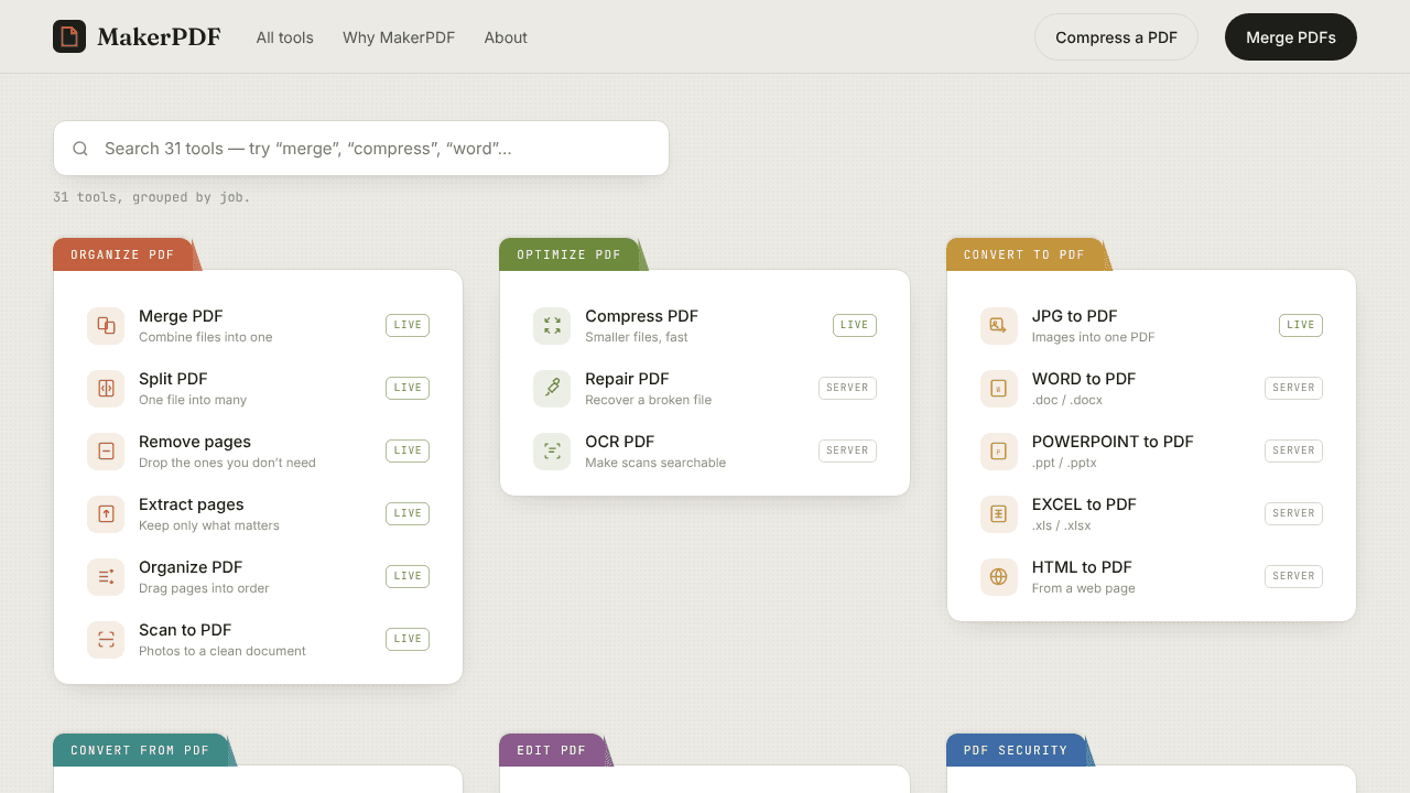 MakerPDF website screenshot