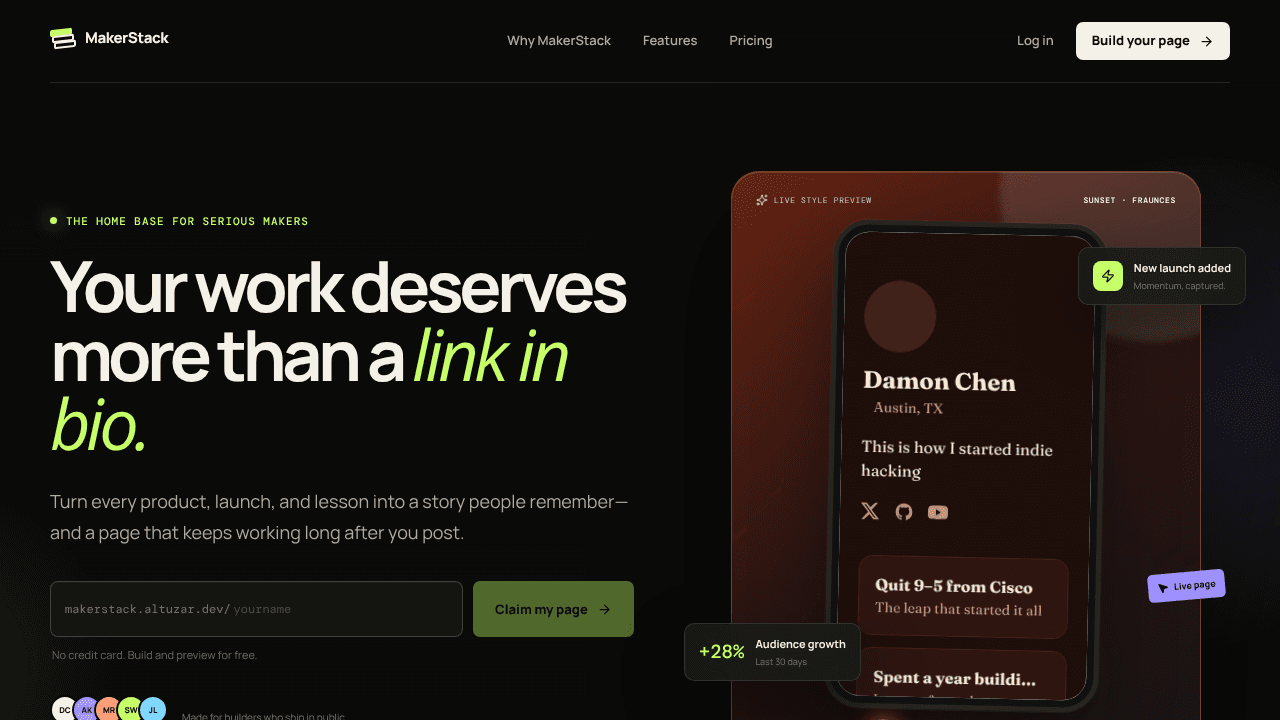 MakerStack: Your work deserves more website screenshot