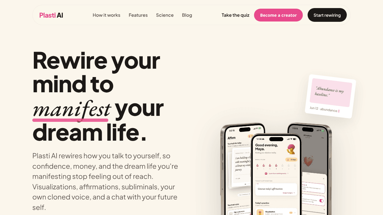 Manifest your future into reality website screenshot