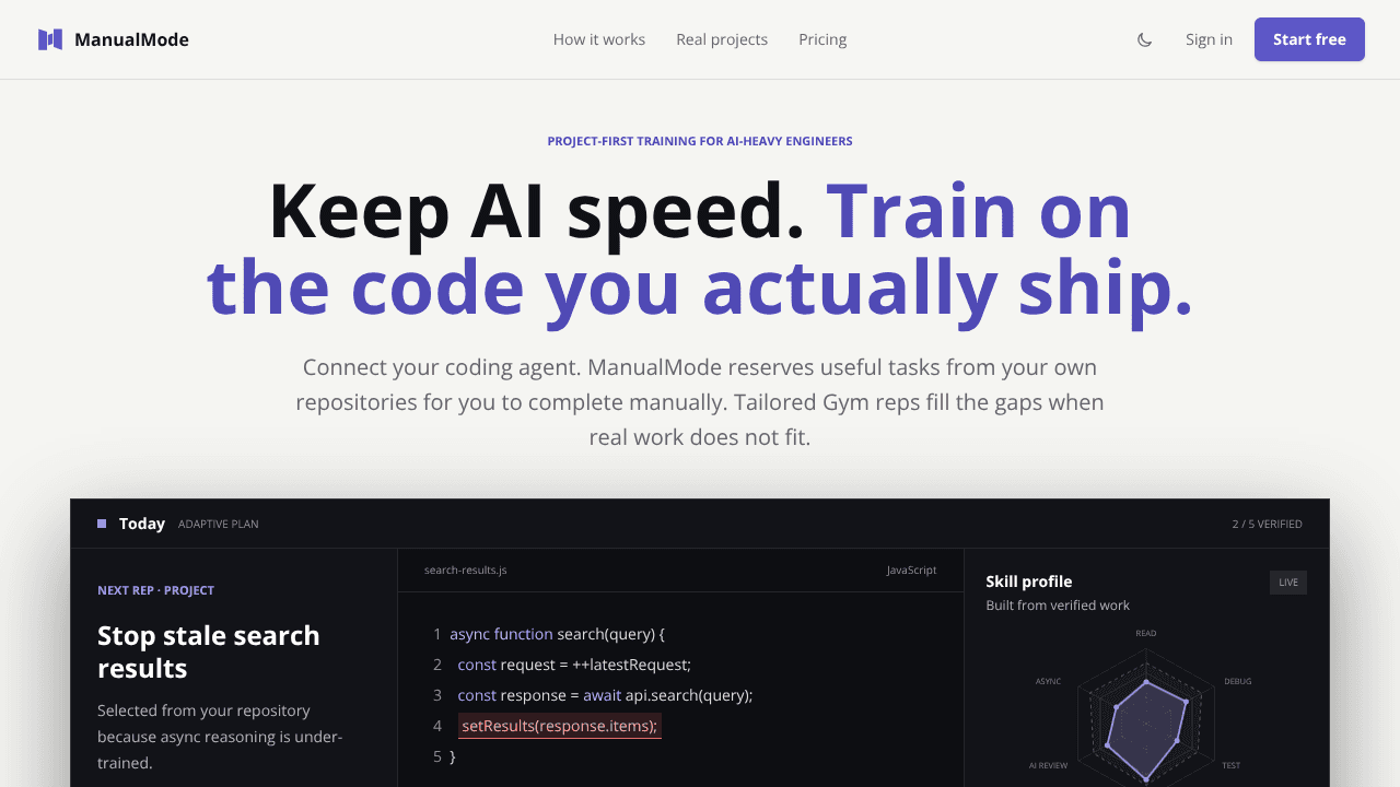 ManualMode website screenshot