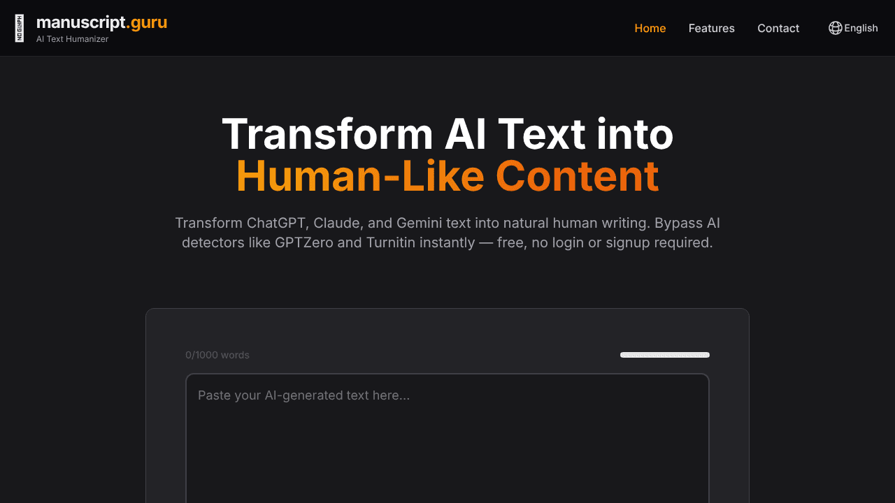 Manuscript Guru website screenshot